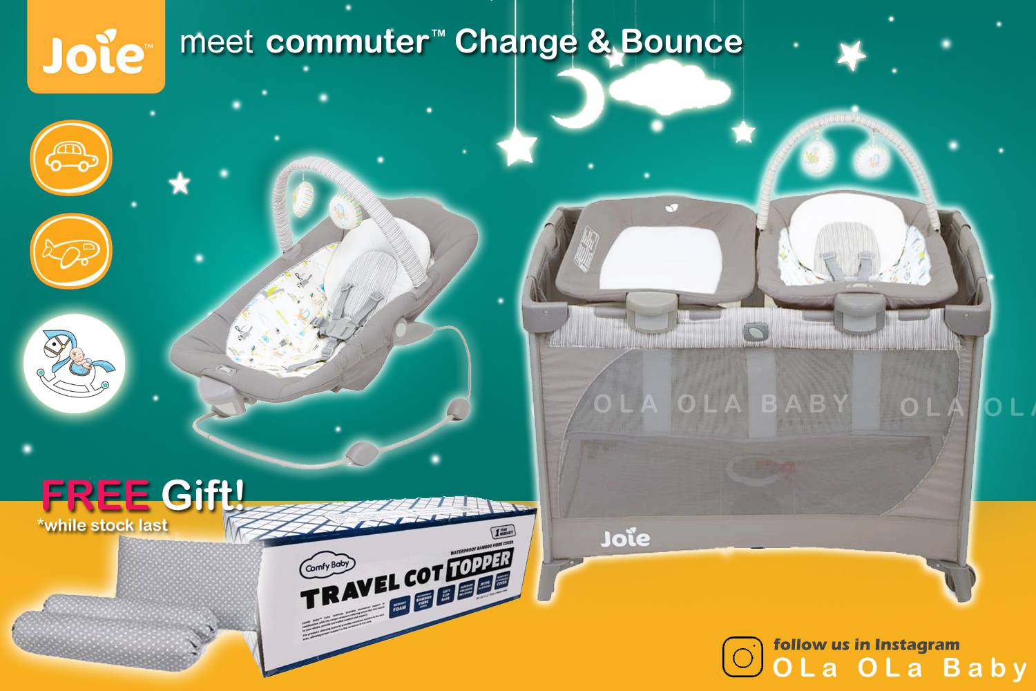 JOIE COMMUTER CHANGE & BOUNCE PLAYPEN OLA OLA BABY